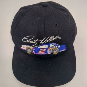 Vintage NASCAR Rusty Wallace Miller #2 Embroidered Stock Car Black Snapback Hat